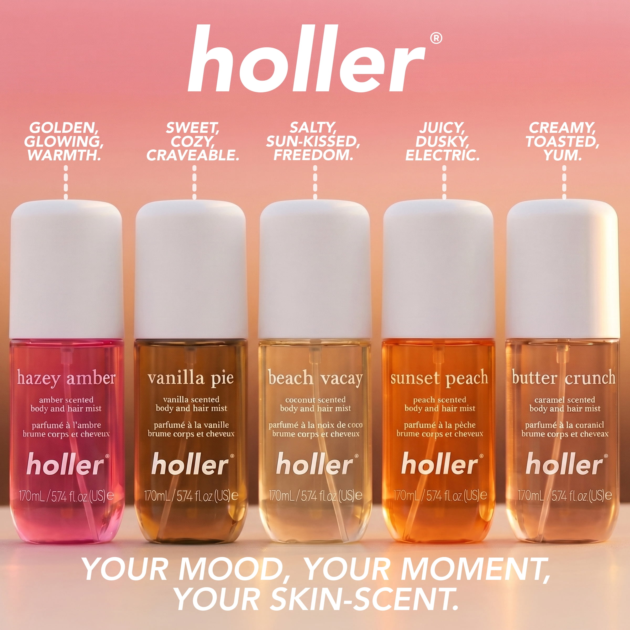 HOLLER Vanilla Pie Vanilla Scented Body and Hair Fragrance Mist, 5.7 fl oz