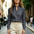 thumbnail image 6 of Lenpel Womens Long Sleeve Tops Business Casual Work Blouses Stand Collared Shirts Lightweight Fall Clothes, 6 of 7