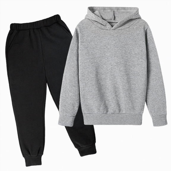 Ccpelsie Little/Big Boys Pullover Hoodie and Pants Outfit Set for Toddler Kids Fall Winter Clothes(Grey,13-14 Years)