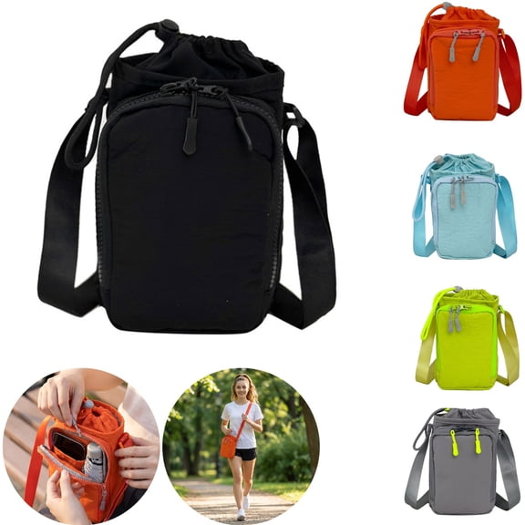 Clossjun Men Women Crossbody Bags Water Bottle Holder With Strap Adjustable Belt Fashion Bags For Water Bottles Outdoor Hiking Work Out Back To School Black
