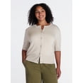 thumbnail image 2 of Time and Tru Women's Crewneck Cardigan with Short Sleeves, Lightweight, Sizes XS-XXXL, 2 of 6