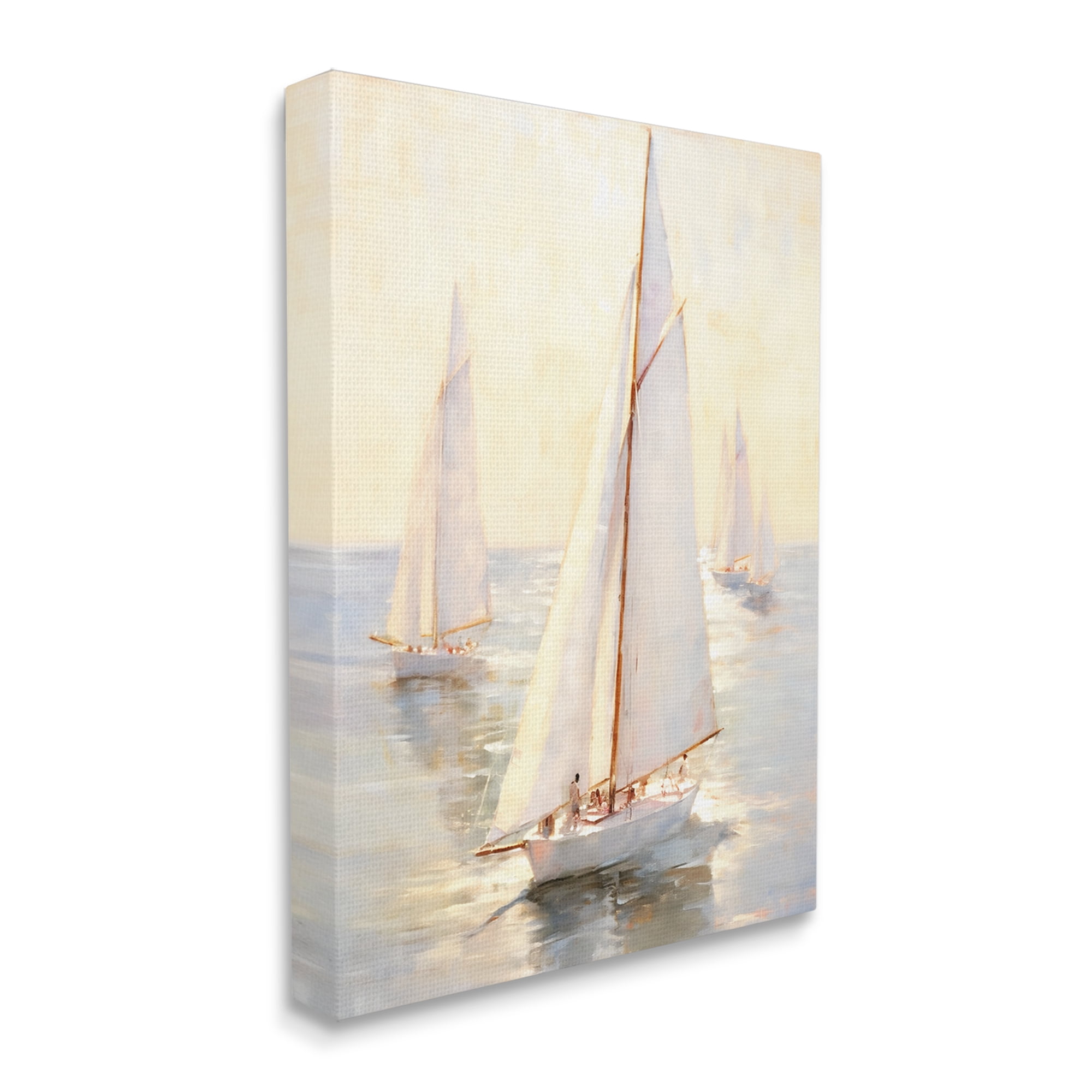 Stupell Industries Sunlit Sailboats Painting Transportation Painting Gallery Wrapped Canvas Art Print Wall Art, 36 x 48
