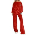 thumbnail image 4 of AINIYS Soft Velour Outfits for Women Casual off-shoulder Set Solid Color Velvet Sweatshirt and Sweatpants Fall Outfits Red M, 4 of 9