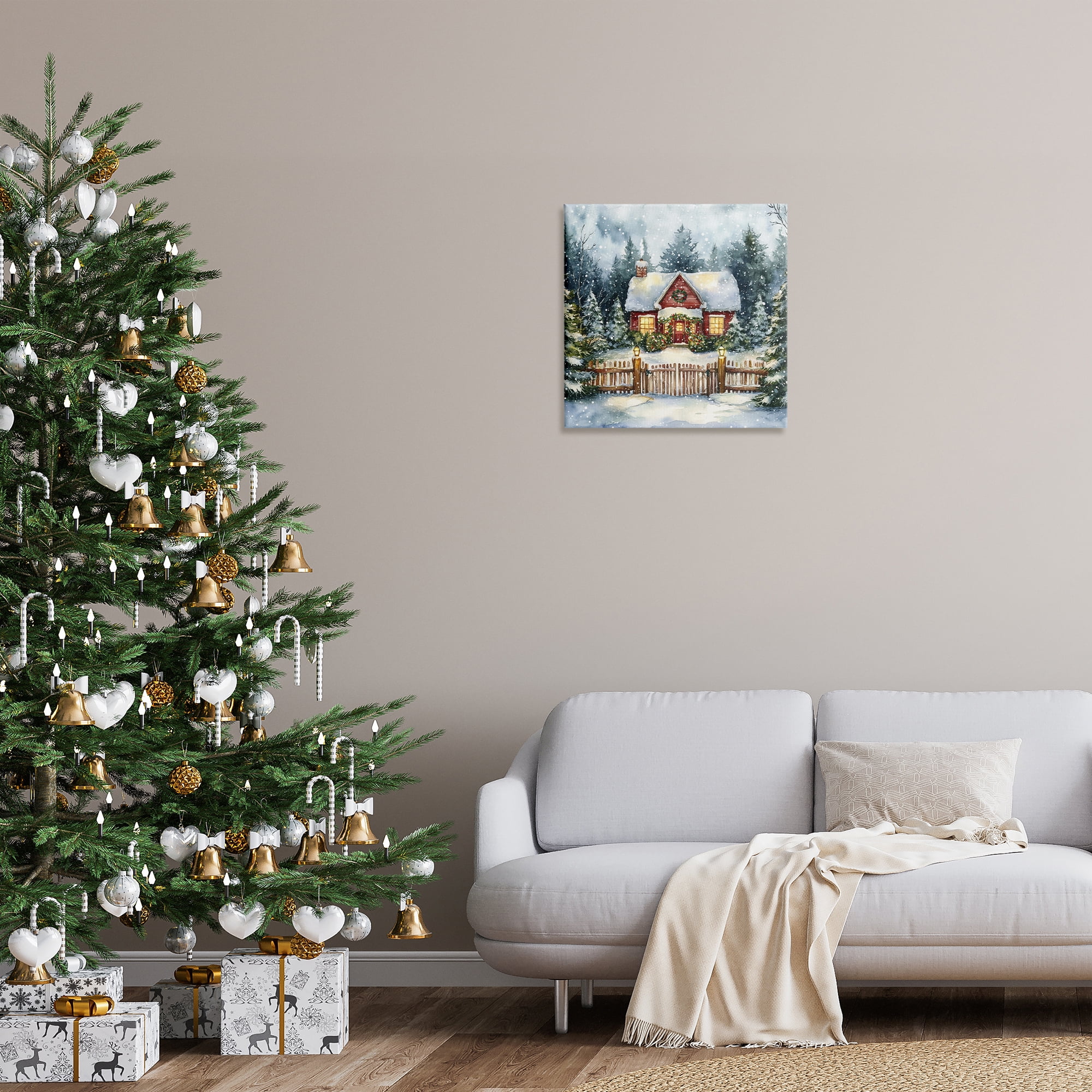 Stupell Industries Scenic Winter Cottage Holiday Painting Gallery Wrapped Canvas Art Prints Wall Art, 24 x 24