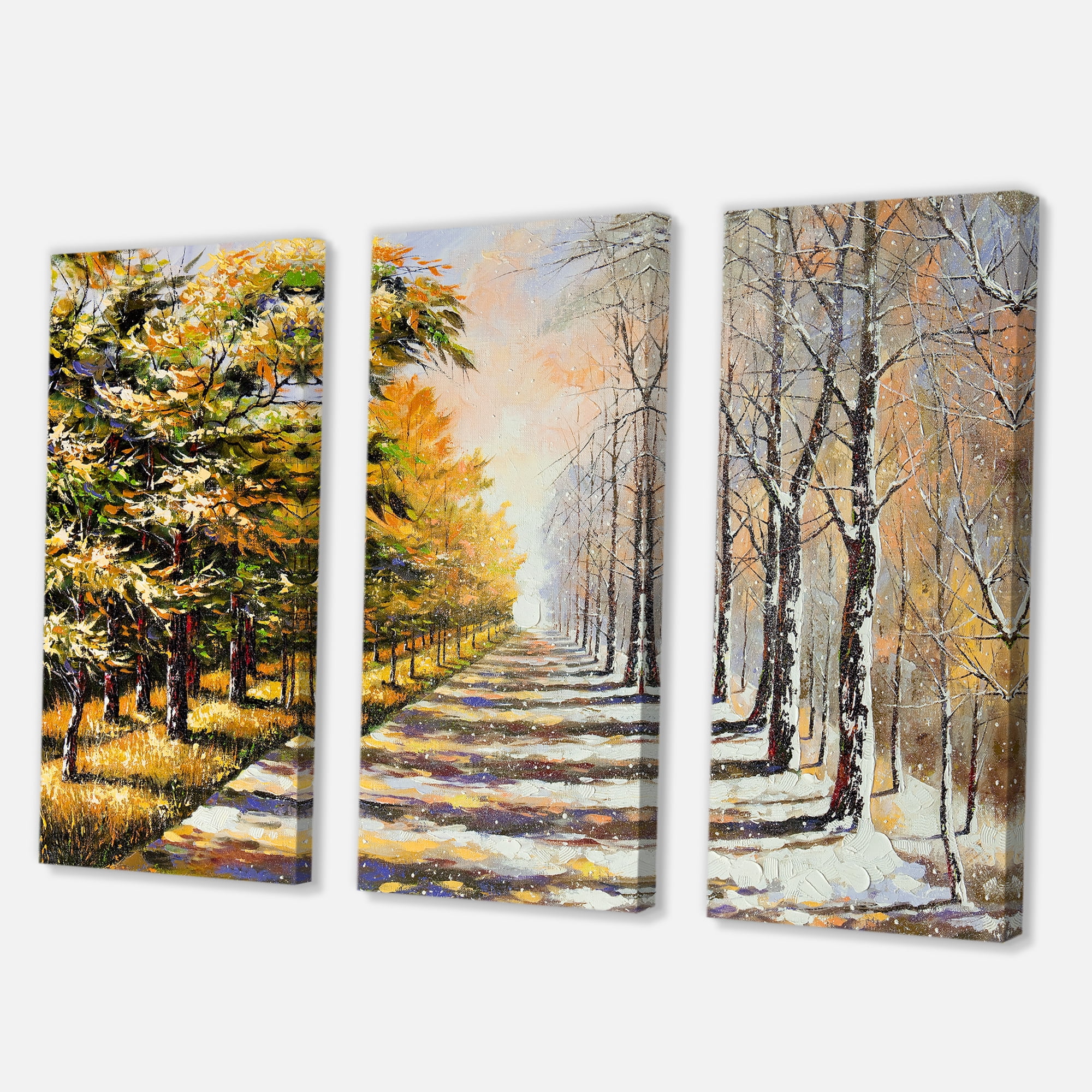 Allegory On Theme Autumn and Winter 28 in x 36 in Painting Canvas Art Print, by Designart