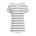 thumbnail image 4 of Guluxicc V Neck T Shirts for Women Short Sleeve Stripe Printed Half Zipper Cozy Fit Tops Spring Summer Womens Shirts, 4 of 6