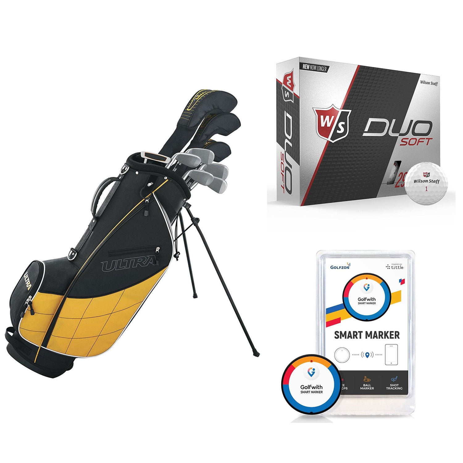 Wilson Men's RightHand Golf Club Set + Golf Balls + Golf Shot Distance Tracker