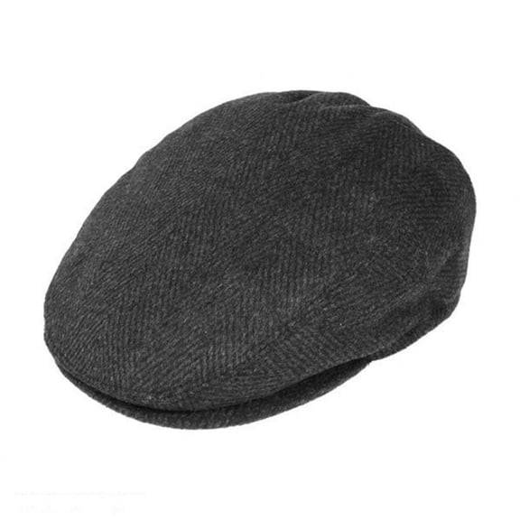 Large Herringbone Wool Blend Ivy Cap - S - Charcoal