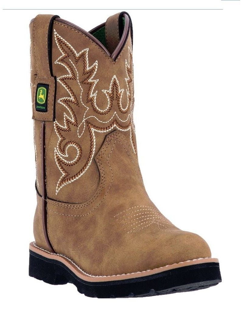 John Deere Western Boots Boys Kids Round Toe Steel Shank Brown JD2031
