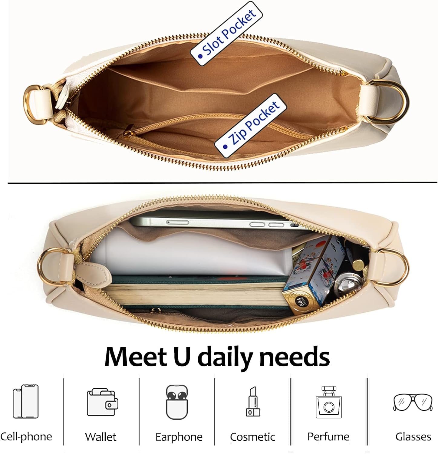 Clutch Tote Handbags with 2 Removable Straps and Zipper Closure Crossbody Bags Shoulder Purse Handbag for Women