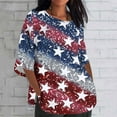thumbnail image 2 of Feancey Womens Blouses Women's Linen Plus Size Tops 4th of July USA Flag Stars Stripes Sequin Print Shirts 3/4 Sleeve Crew Neck Loose Tunics Trendy Patriotic Tees, 2 of 5