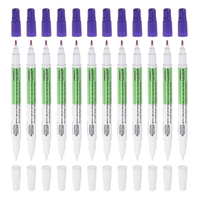 Unique Bargains Double Ended Disappearing Ink Fabric Marker Pen, Purple White 12 Pack