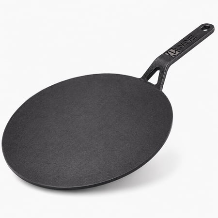 Concave Cast Iron Skillet Tawa – 10-Inch Pre-Seasoned Griddle Pan with 5.5-Inch Handle for Pancakes, Quesadillas, Grilled Sandwiches & More