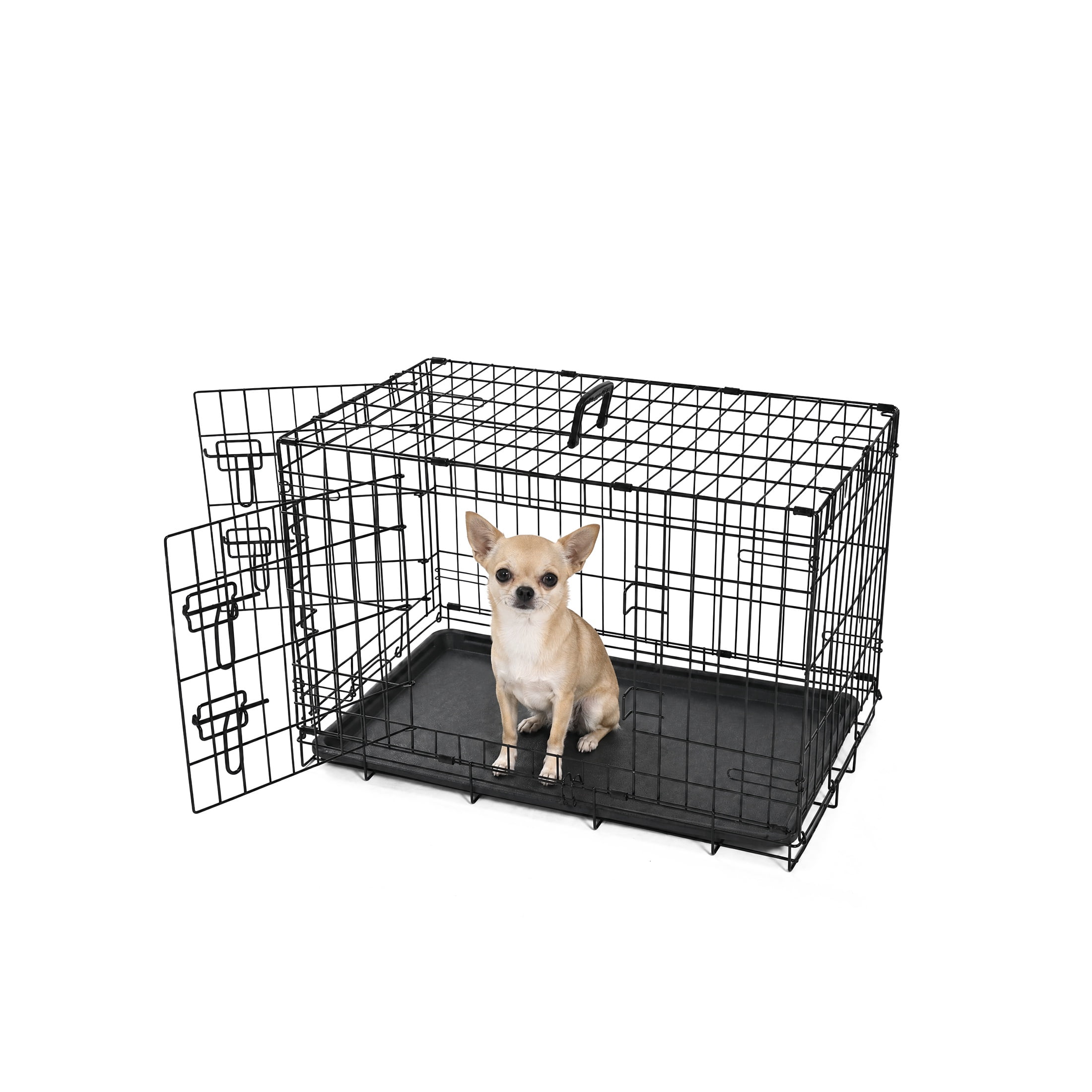 ABC Pet Folding Metal Dog Crate, Durable Double-Door Wire Pet Kennel with Leak-Proof Tray,24x16.7x18.5inch