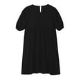thumbnail image 5 of Jinhomg Girls Short Sleeve Dresses Trendy Tie Front Mini Dress Cute Ruffle Pleated A Line Tunic Dresses Summer Playwear Black 120, 5 of 8