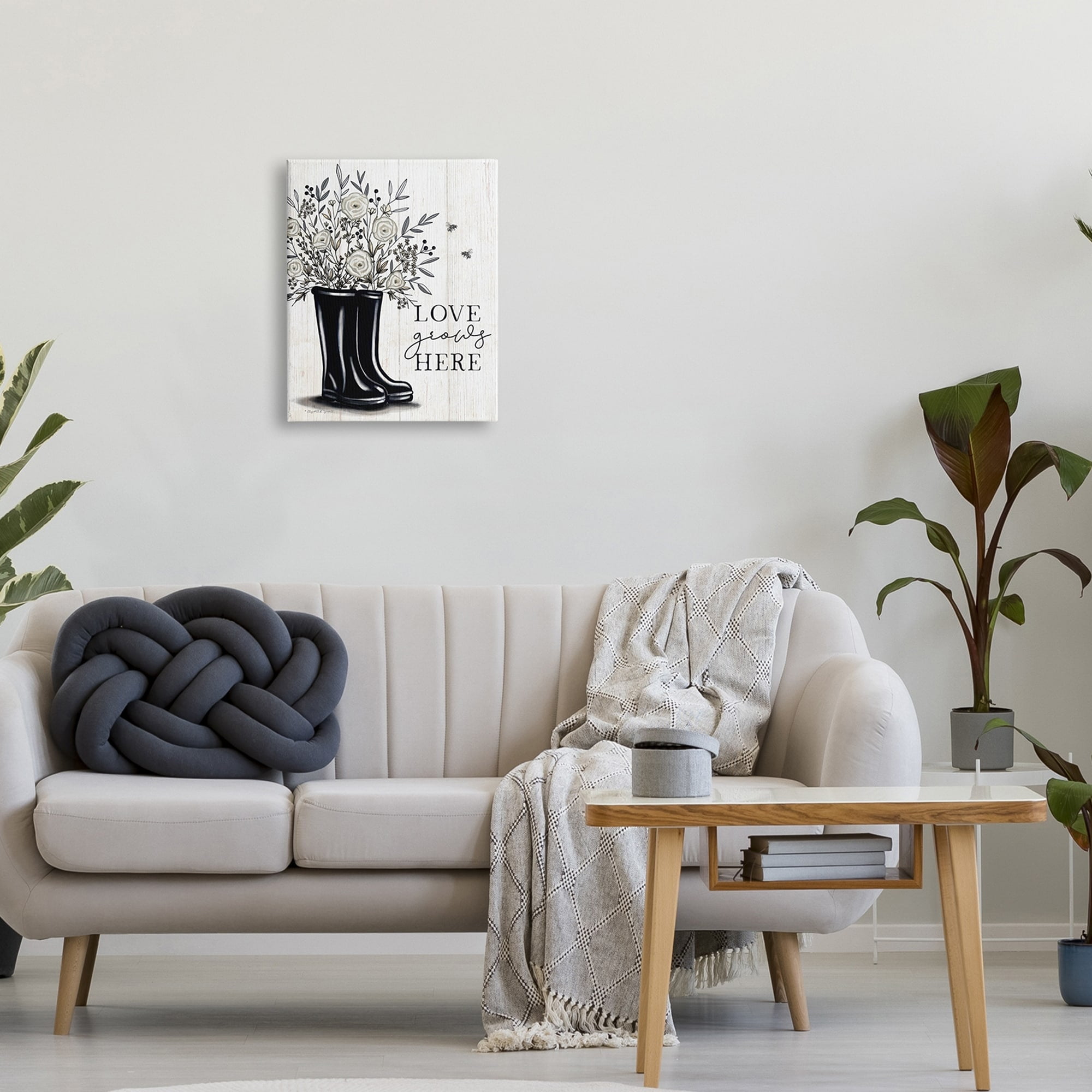 Stupell Industries Love Grows Here White Roses Black Rainboots Sign,30 x 40, Design by Elizabeth Tyndall