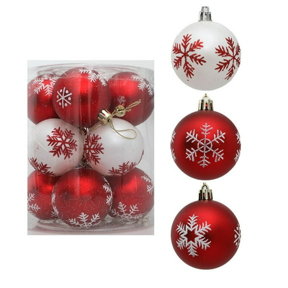 12pcs Christmas Tree Ornaments Snowflake Printed Christmas Ball Ornaments Decorative Hanging Balls Bulk for Xmas Holiday Party Decor 2.36"