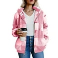 thumbnail image 4 of HAiming Womens Oversized Plaid Fleece Hooded Jacket Long Sleeve Fuzzy Drawstring Coat Trendy Clothes with Pockets, 4 of 6