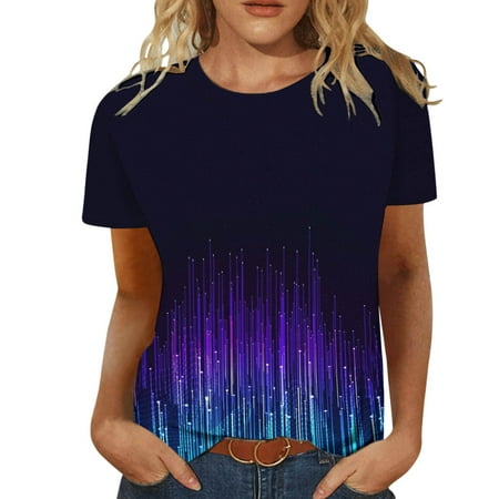 

Scrub Tops for Women Summer Short Sleeve Round Neck Tee Flower Printed Shirts T Shirt Top