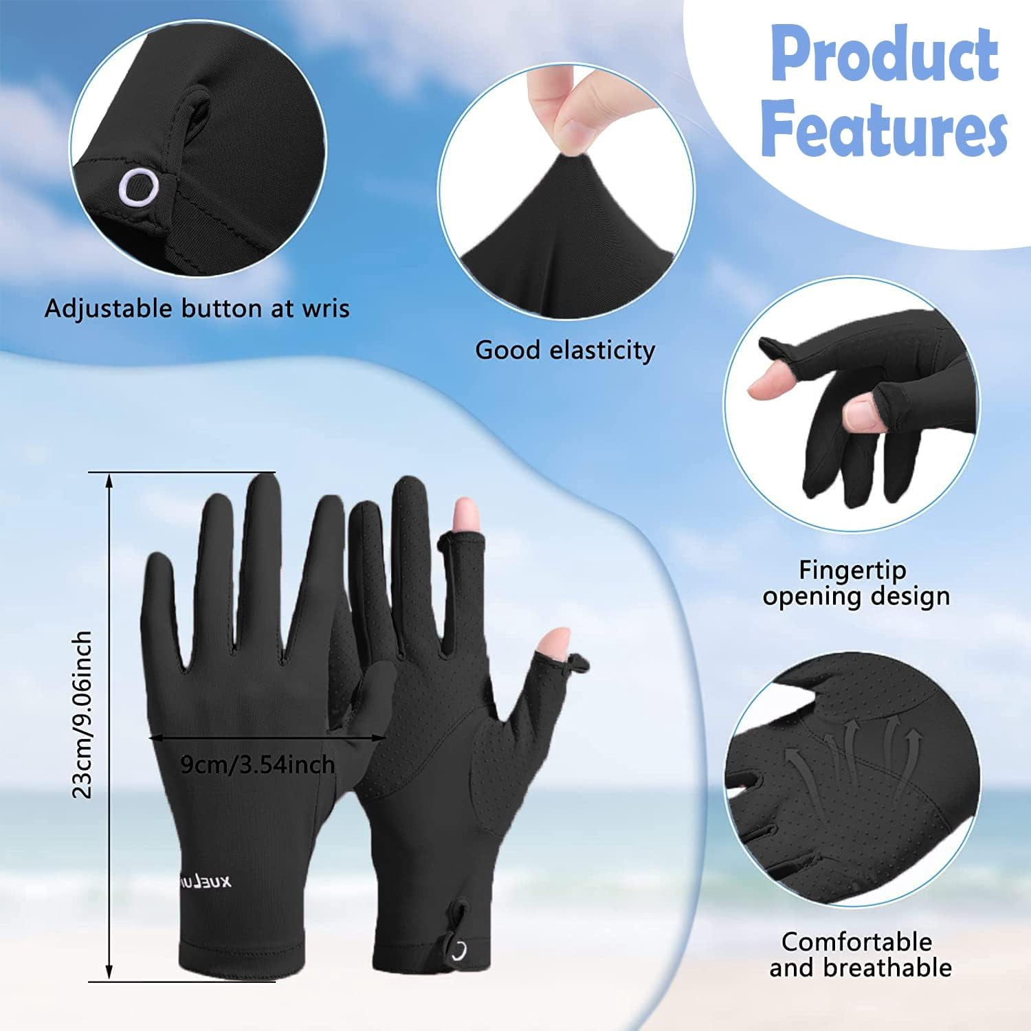 Women's Sun Protection Gloves, UPF 50+ UV Gloves, 2-Finger Opening, Breathable, Non-Slip Gloves for Golf, Cycling and Driving, Touchscreen Compatible