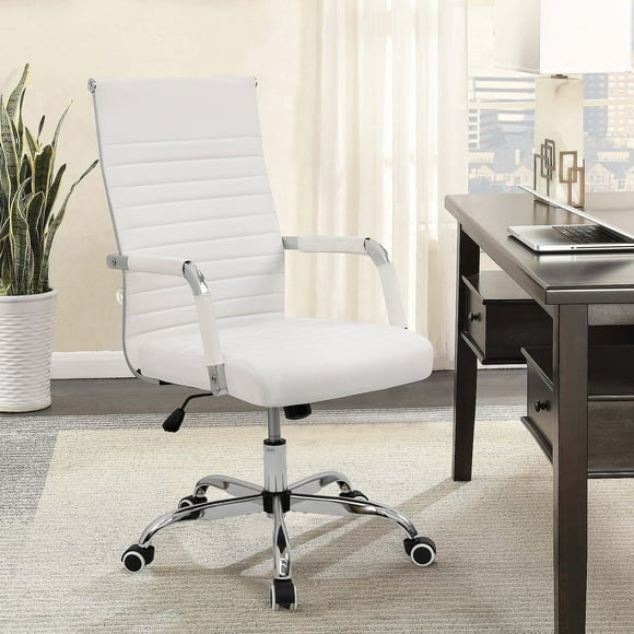 Homall Office PU Leather Chair with Lumbar Support and Armrest, Ergonomic Conference Chair, White