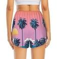 thumbnail image 4 of Uemuo Beach with Palm Trees Pattern Women's Athletic Shorts High Waisted Running Shorts with Liner Pockets Gym Elastic Workout Shorts-, 4 of 9
