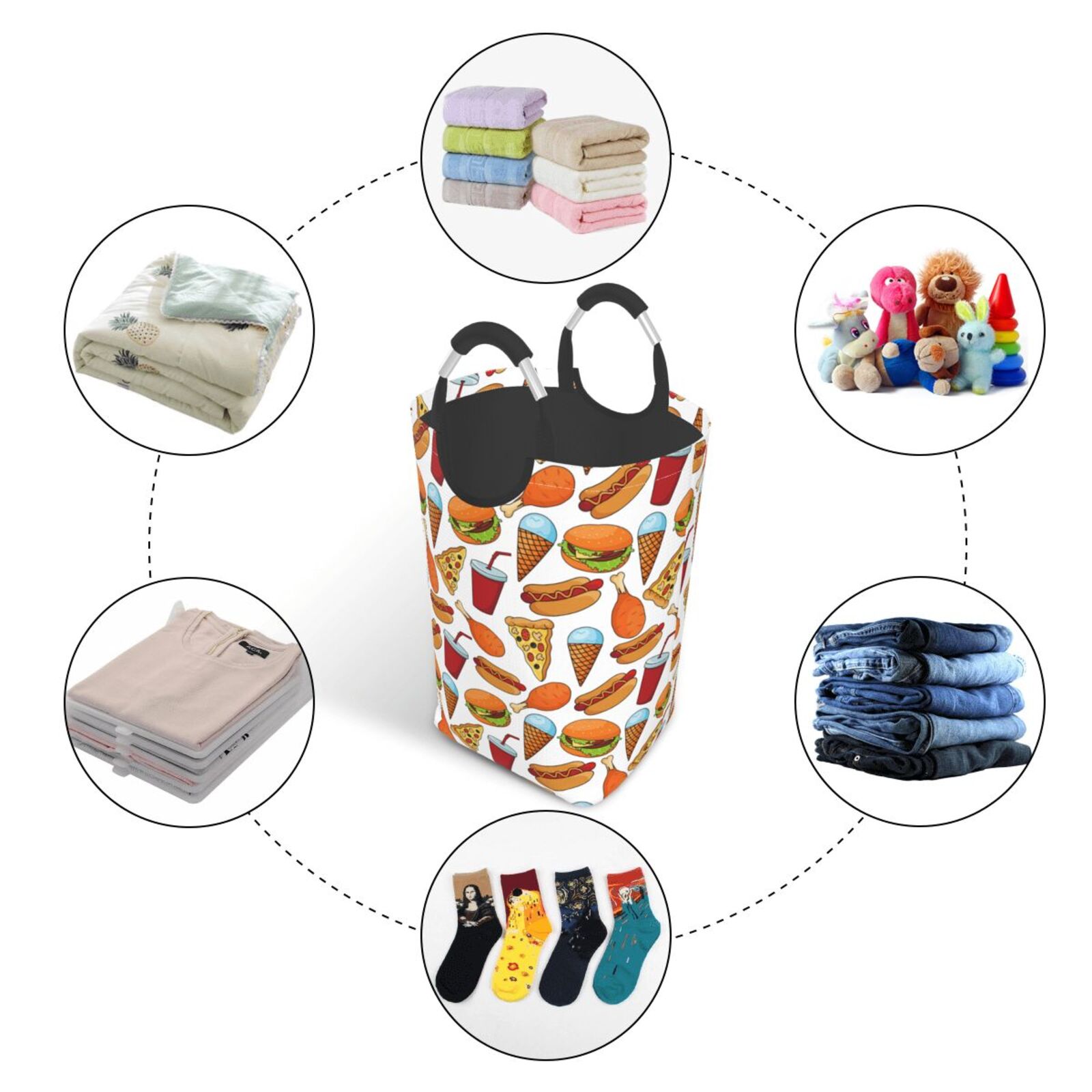 Picia Hot Dog Burger Laundry Basket With Handles Laundry Hamper Toys Storage Organizer Foldable Bucket Washing Bin Dirty Clothes Bag For Home Bathroom Bedroom Dorm