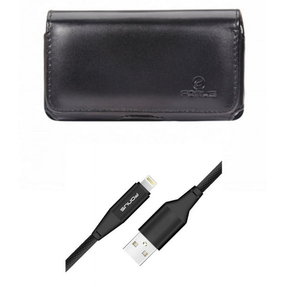Leather Case Belt Clip w Charger Cord 10ft USB Cable for iPhone XS Max - Swivel Holster Loops Cover Pouch and Power Wire Braided Long Sync
