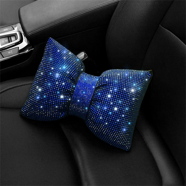 2023 Shiny Rhinestone Bow Car Headrest Neck Pillow for Women Driver Back Support and Relaxation Accessory
