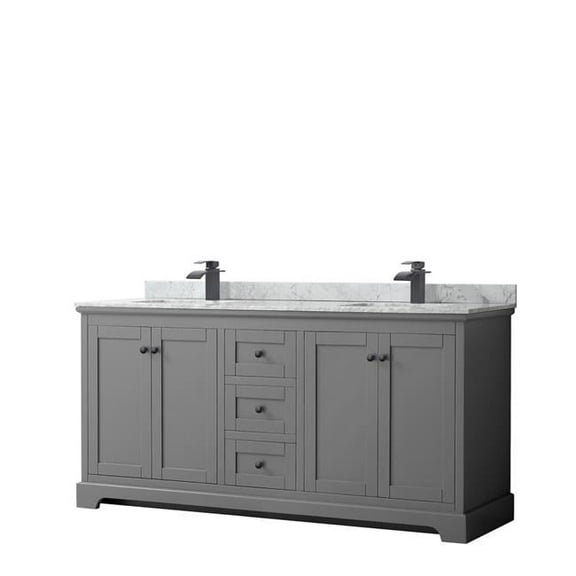 0.75 x 72 x 22 in. Avery Double Bathroom Vanity with White Carrara Marble Countertop, Undermount Square Sink & Matte Black Trim, Dark Gray