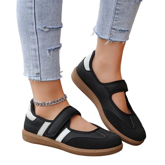 EKVAHL Orthopedic Mary Jane Sneakers for Women, Retro Stripe Arch Support Non Slip Shoes, School Commute Walking Sneakers Black