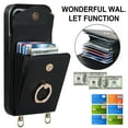 thumbnail image 3 of Nalacover Wallet Case for iPhone 12 Pro / iPhone 12 6.1", PU Leather Shoulder Strap Lanyard Crossbody Card Slot Magnetic Cover with RFID Blocking Ring Holder Kickstand Soft TPU Bumper Case,Black, 3 of 9