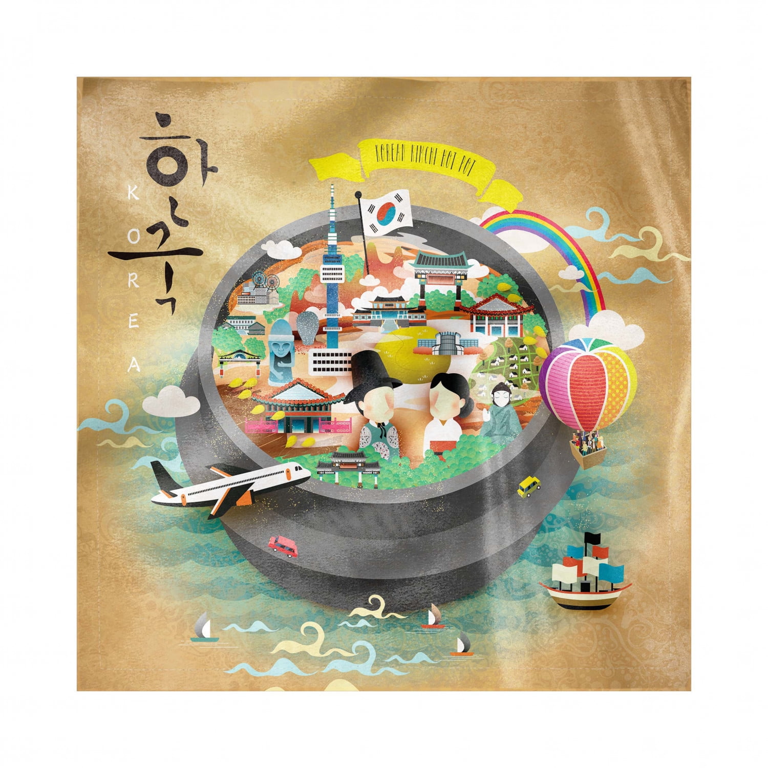 Korea Decorative Satin Napkins Set of 4, Traditional South Korean