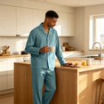 thumbnail image 5 of Mens Pajama Set Soft Long Sleeve Pajamas for Men Lightweight Button Up Sleepwear Lounge Pjs Outfits Turquoise XL, 5 of 7