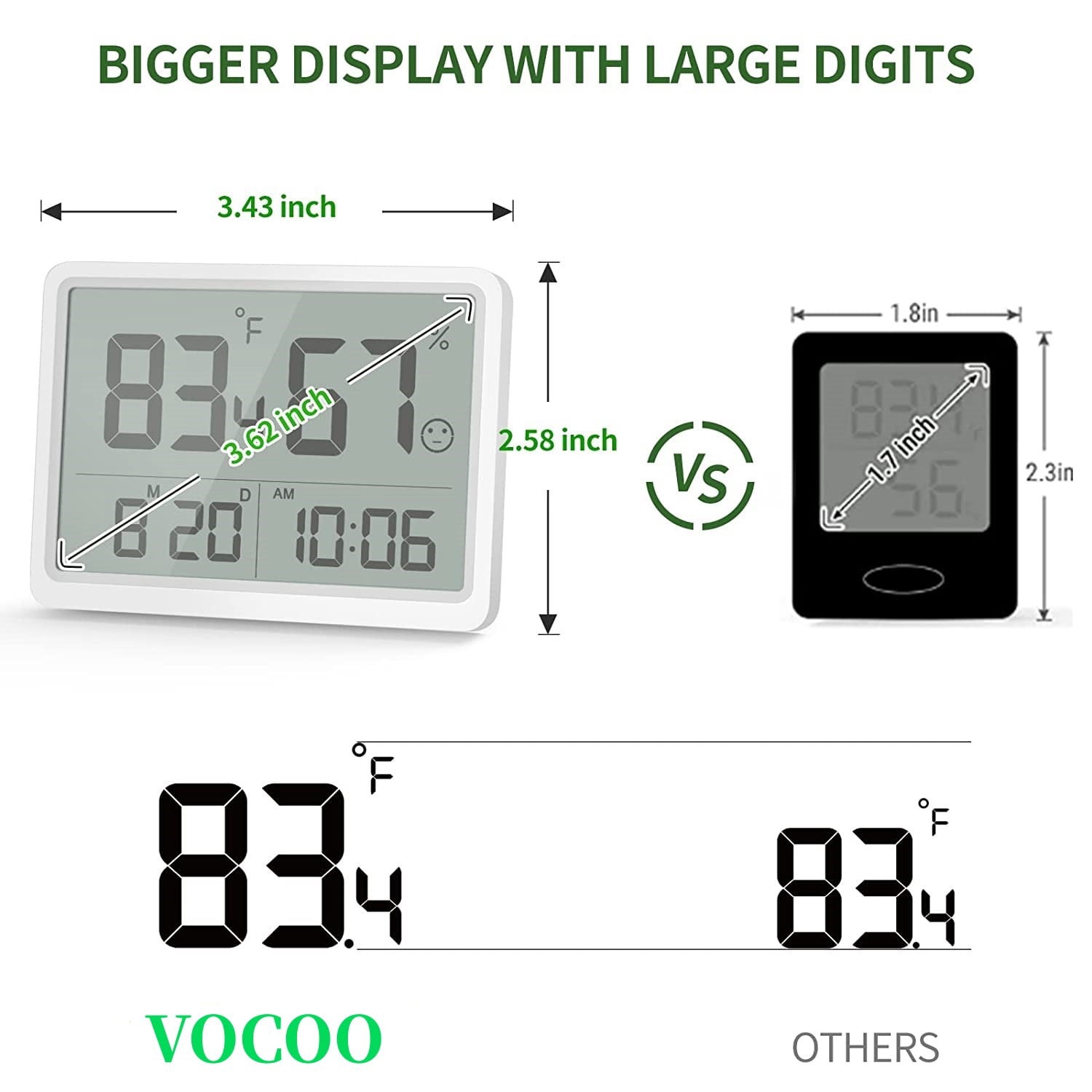 VOCOO Digital Indoor Thermometer Hygrometer with Temp & Humidity Monitor, Large LCD Display, White