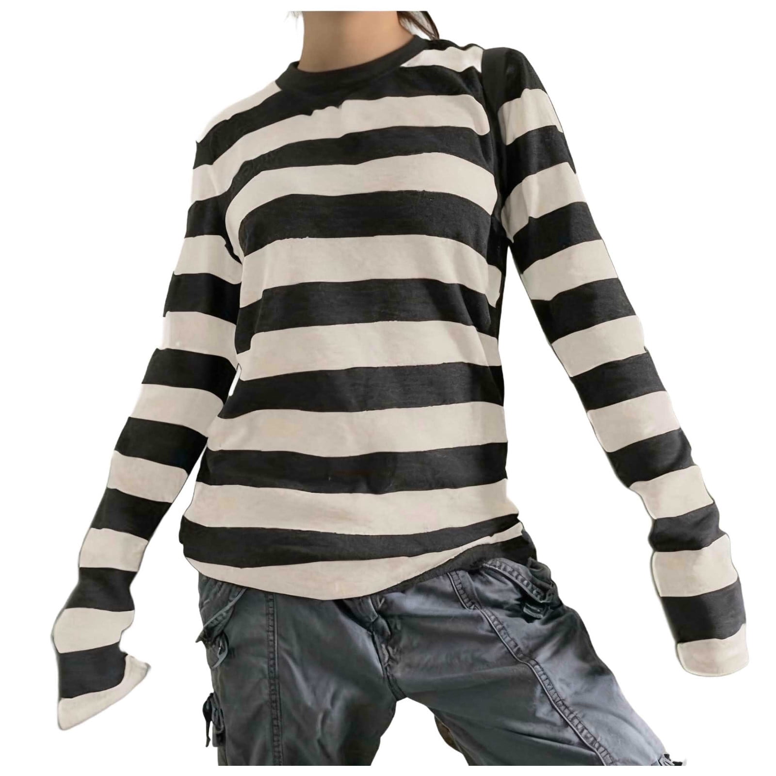 Grunge Top 2000s Aesthetic Women Striped Long Sleeve T Shirts 
