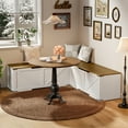 thumbnail image 6 of HOOBRO L-Shaped Farmhouse Storage Bench, Toy Organizer with 3 Compartments, Wooden Corner Storage Cabinet, Holds 220 lb for Entryway, Living Room, Nursery, Kids Room, White and Walnut WH160CW01, 6 of 10