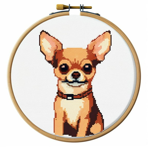Cartoon Simple Chihuahua DIY 11CT Stamped Cross Stitch Kits Easy for Beginners Children with Hoop Needlepoint Counted Embroidery Kits Art Craft Wall Decoration 12x12inch(5)