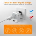 thumbnail image 6 of US to Europe Type C Travel Plug Adapter with 4 Outlets 3 USB Ports (1 USB C PD 20W), Foldable International Wall Charger, Gray & White, 6 of 7