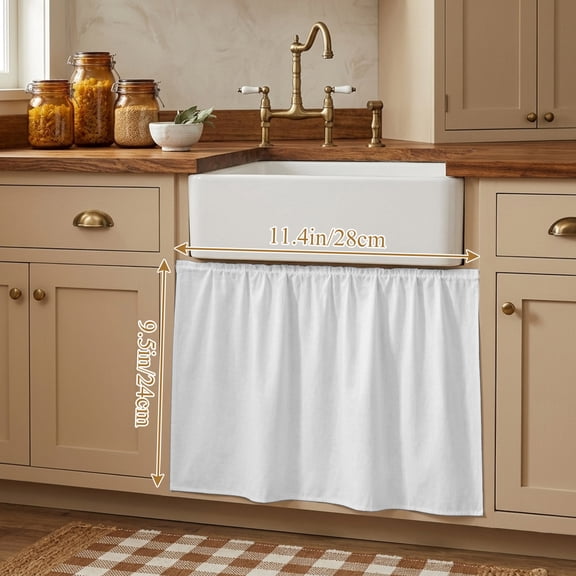 Pure White Small Cabinet Curtains 9.5"W x 11.4"L, Simple Solid Color Sink Skirt Dust-Proof Short Curtain for Bathroom Vanity Storage Cubby Desk, Self Adhesive Privacy Drapes