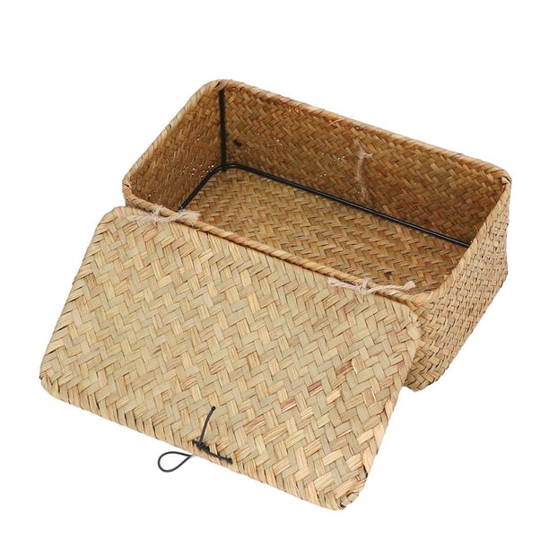 Cesta De Almacenamiento De Pasto Marino, Cesta Rectangular Tejida Con Tapas, Organizador De Escritorio Para Oficina Y Hogar