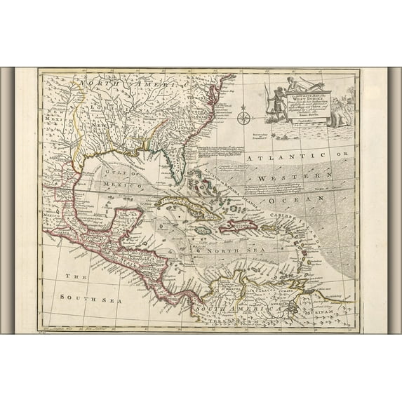 24"x36" Gallery Poster, map of the West Indies cuba florida mexico 1752