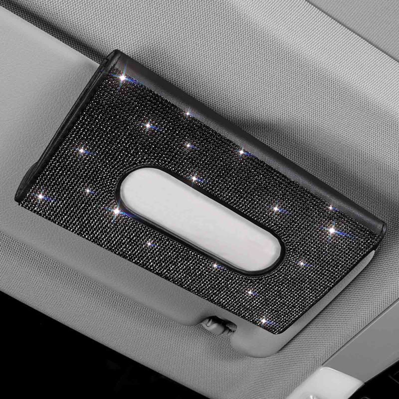PU Leather Bling Diamond Tissue Box for Car Sun Visor Decor Accessories