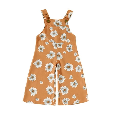 

KaLI_store Cute Rompers Toddler Girl s Striped Tie Front Ruffle Trim Sleeveless Square Neck Belted Jumpsuit Orange