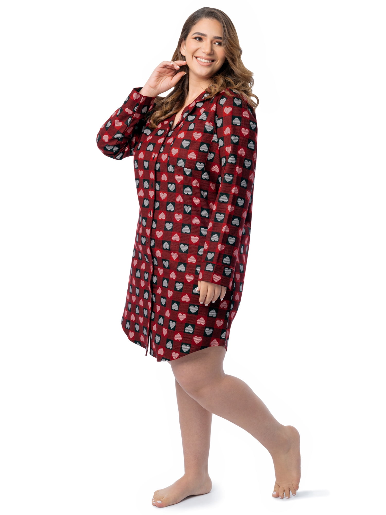 Fruit of the Loom Women's Beyond Soft Long Sleeve Button Down Flannel Sleepshirt, Sizes S-4X