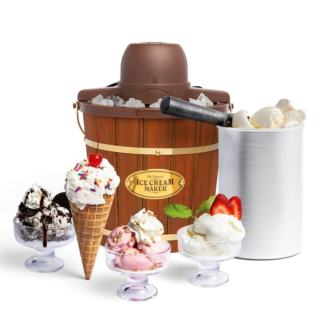 Máquina para hacer helados Nostalgia Electric Old Fasoned 4L de madera oscura
