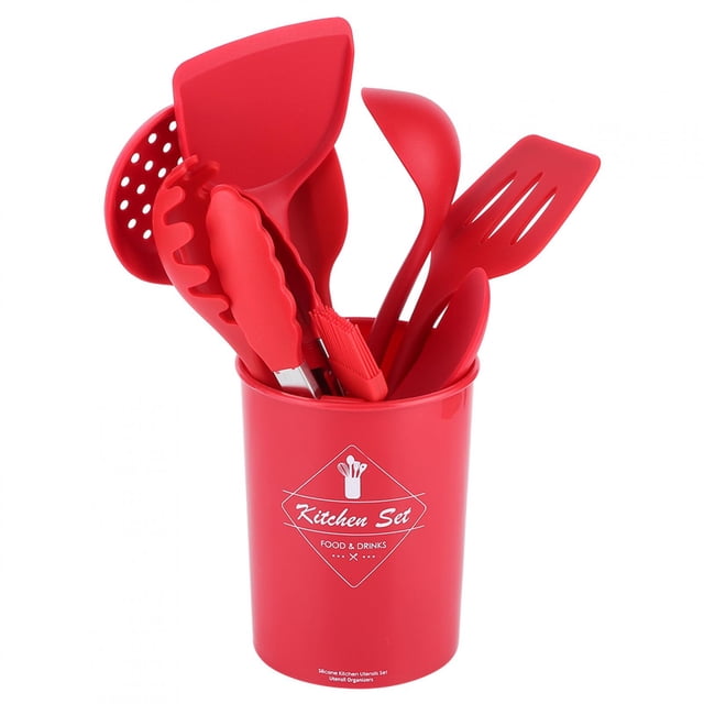 Spatule de Cuisson, 10pcs Ensemble Rouge Silicone Outils de Cuisson Ustensile de Cuisson Caractéristiques de Pointe