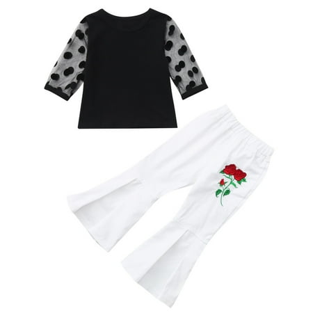

Toddler Kids Baby Girl Tulle Tops T-Shirt Flower Flared Pants Outfit Clothes Set Streetwear Outfits