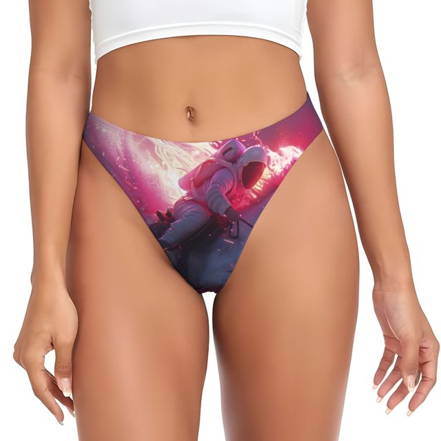 Fotbe Astronaut Riding Fiery Horse Tanga Sin Costuras para Mujer con Estampado – Panties Invisibles, Transpirables y Cómodos para Uso Diario-Small