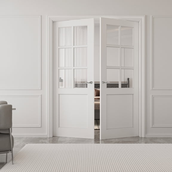 48" X 80" Interior Transparent Glass Doors Solid Wood French Door With Hardware Kit Jamb
